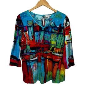 Orientique Naturally Australian Top Womens Small 3/4 Sleeve Pullover Art to Wear